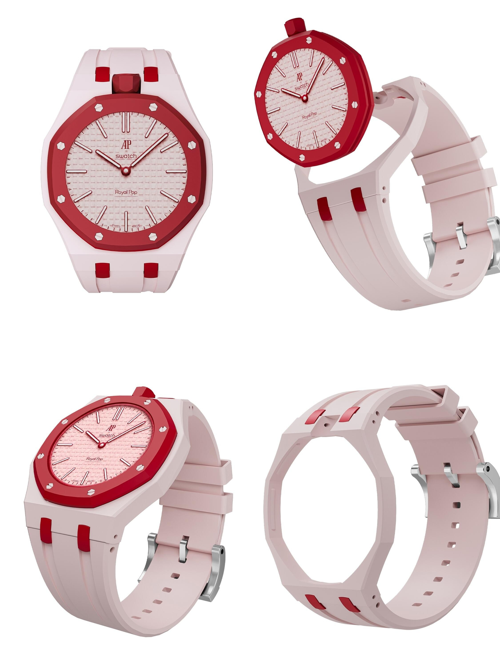 AP Swatch Royal Pop pink conversion kit for wearing on wrist