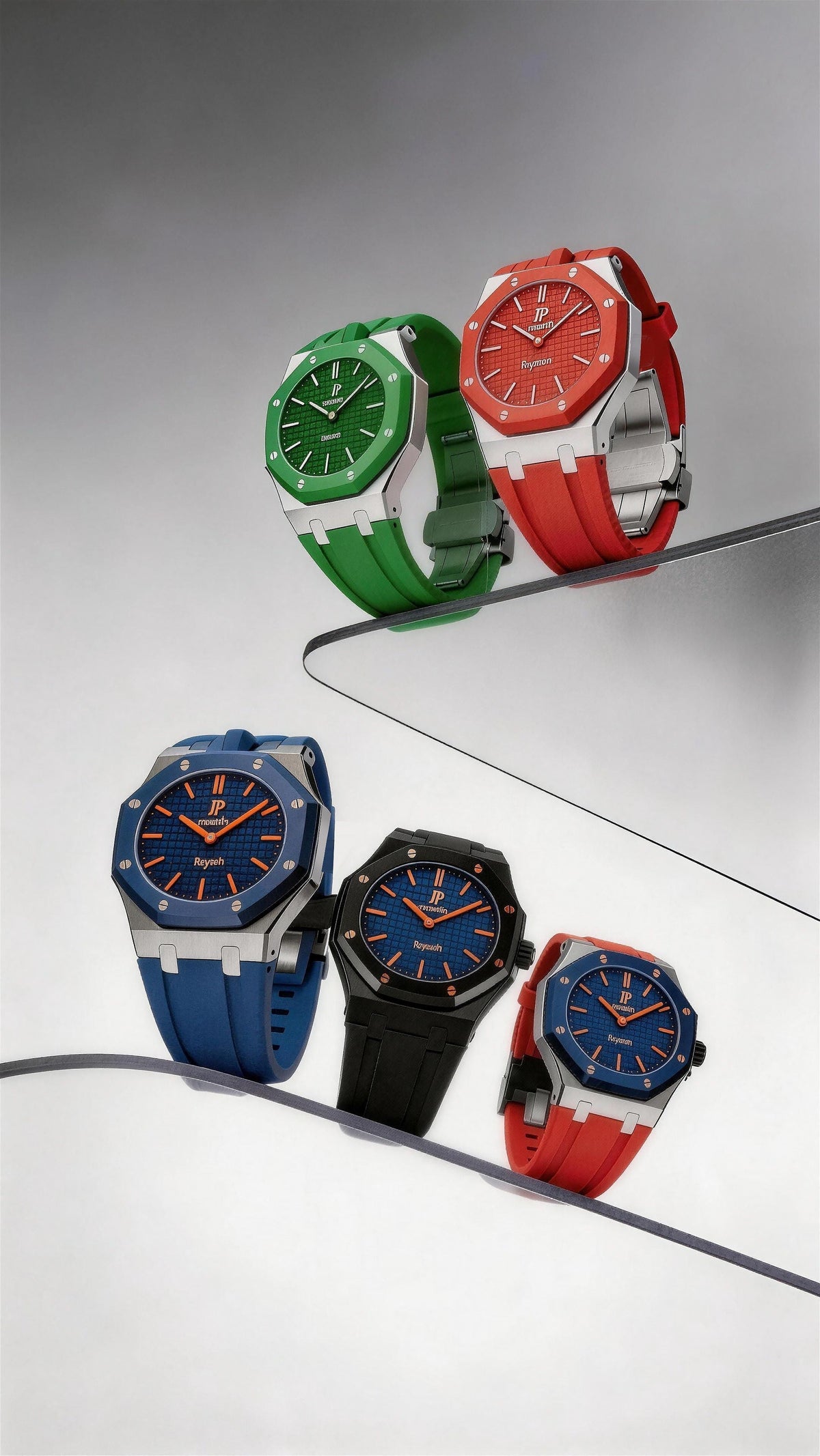 Stainless steel Royal Pop mod shown on an AP x Swatch watch with integrated bracelet style