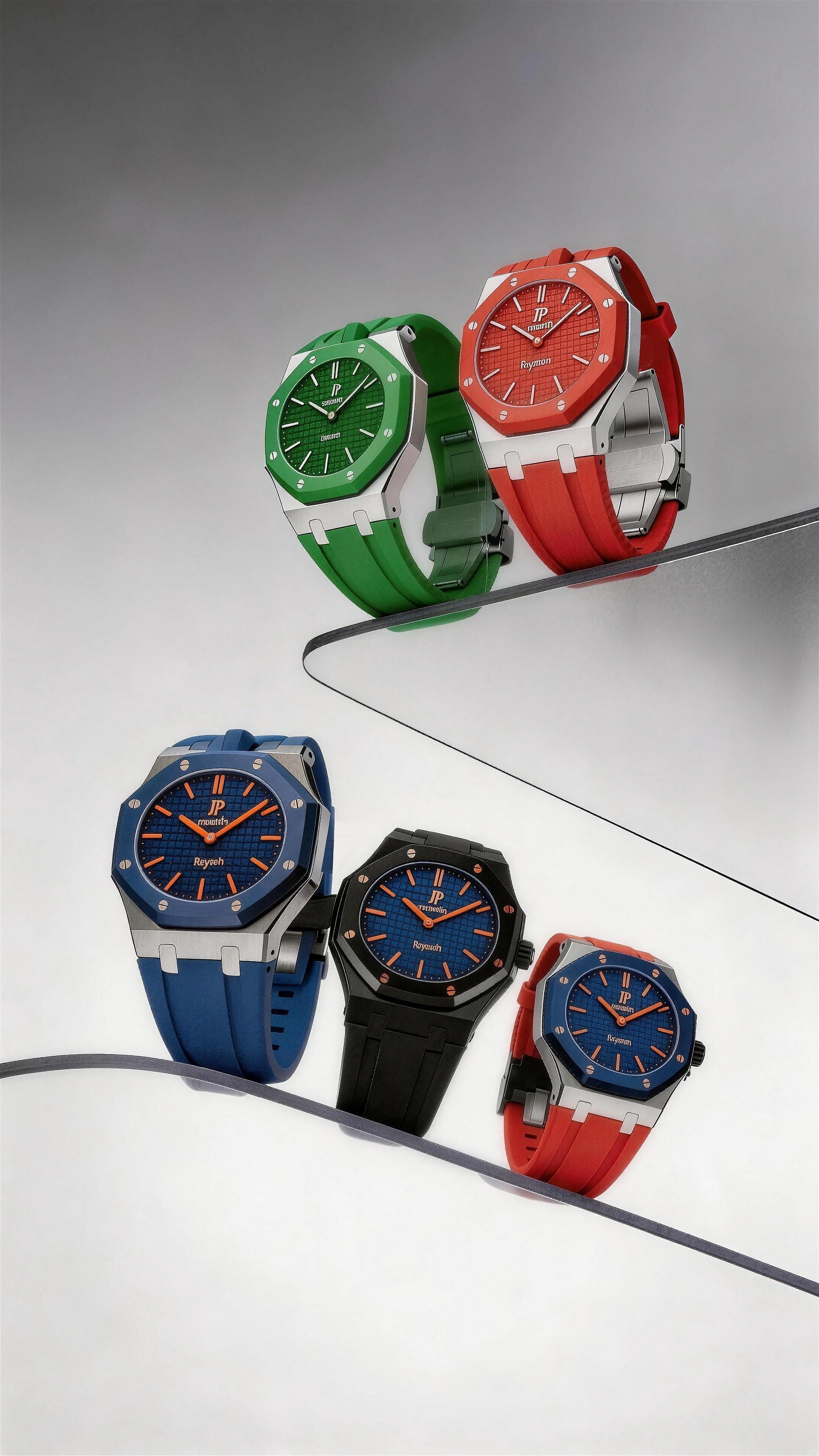 Stainless steel Royal Pop mod shown on an AP x Swatch watch with integrated bracelet style