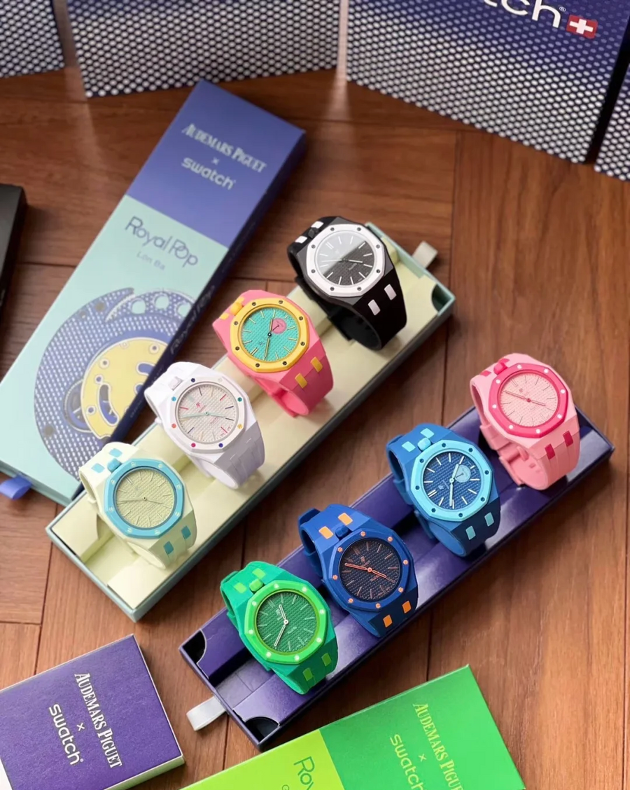 Royal Pop watches in different colors with alternative wrist strap styles