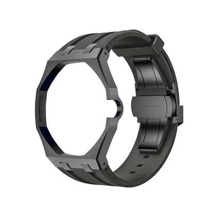 Alternate back and open band view of the charcoal Royal Pop watch on a white background.